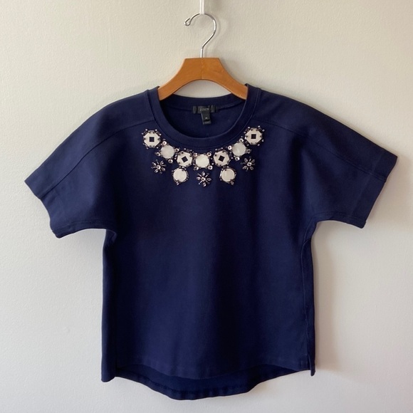J Crew Structured Ponte Knit Necklace T-Shirt Navy Size XS - Picture 2 of 13